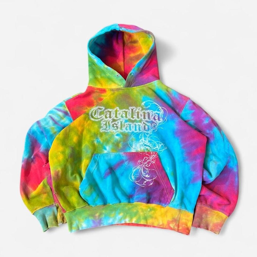 Catalina Island vtg 90s insane y2k graphic tie dye heavyweight hoodie